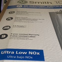 Brand new AO SMITH 40 gallon 9 year warranty