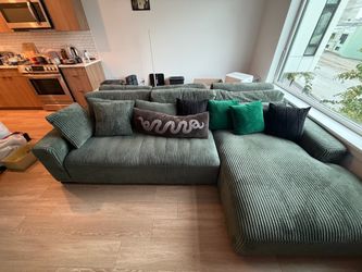 Green Corduroy Sectional Sofa with Chaise 114.5 inch