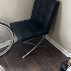 Midcentury Modern Style Black Vegan Leather Chair