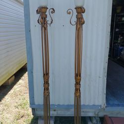 74 Inch Tall Bronze Metal Leaf Motif Parlor Lamps Set Of 2