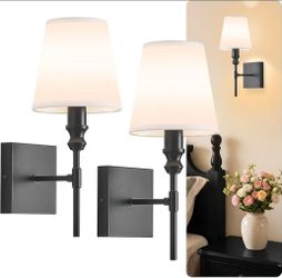 ZSMAIKU Vintage Bathroom Wall Sconce,Hardwired Bedside Wall Sconces Set of 2,Black