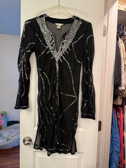 Black Mesh Rhinestone Embellished Mini Dress