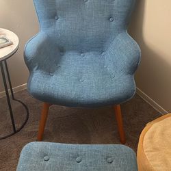 Blue Side Chair And Ottoman