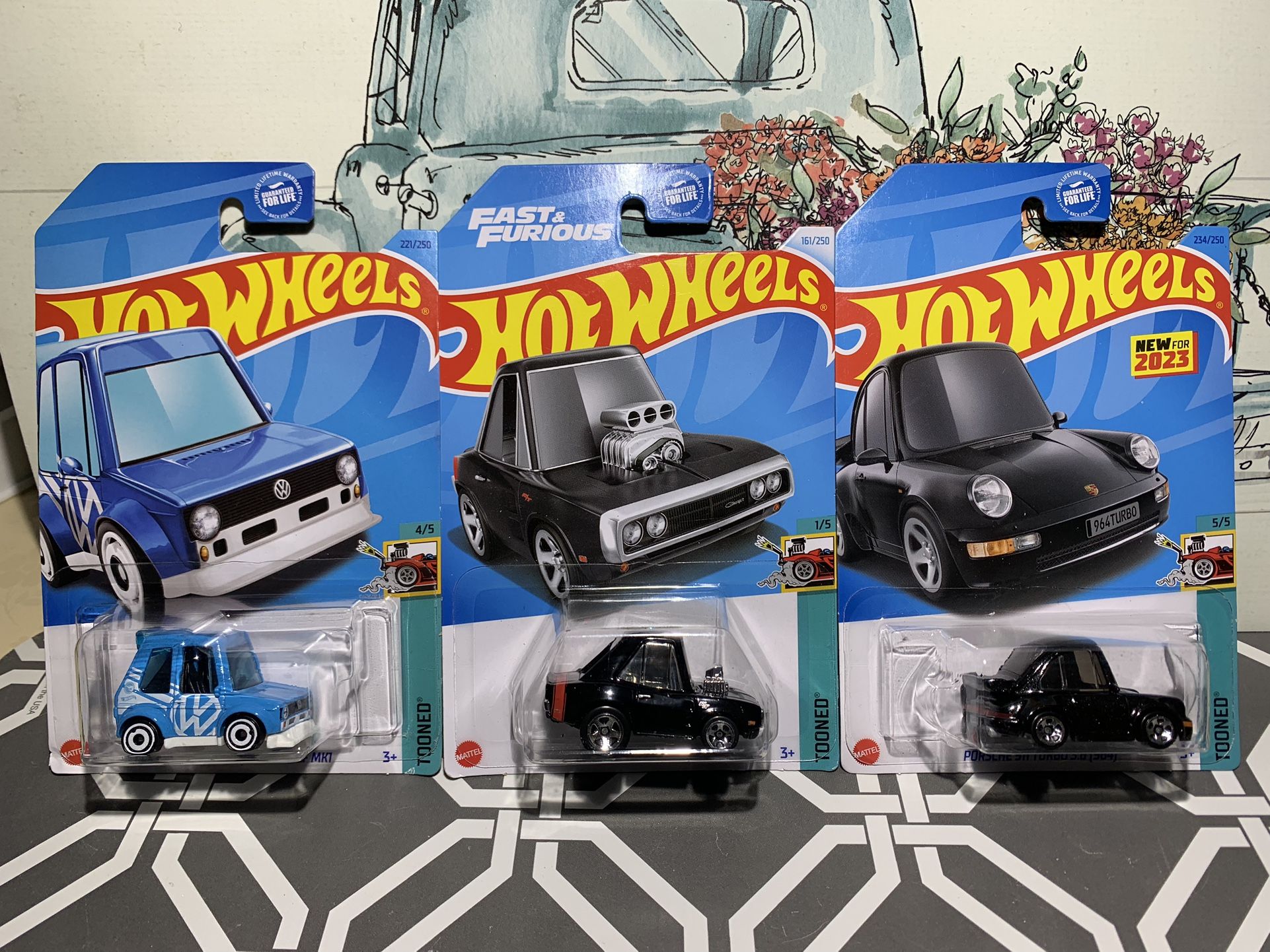 Lot Of 3 Hot Wheels, Volkswagen,Dodge Charger And Porsche