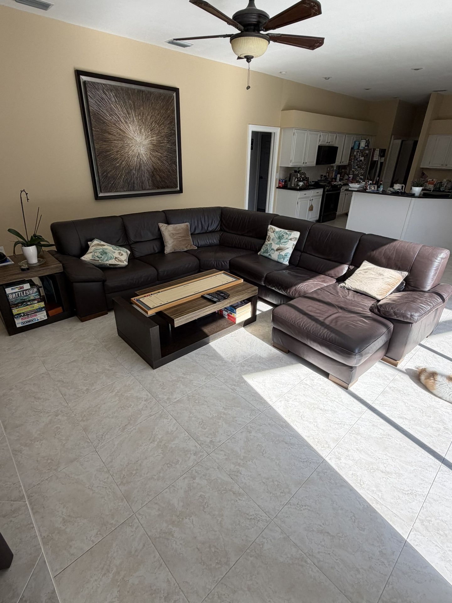 Italian Leather Living room Set With 2 Tables