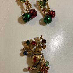 Christmas Reindeer And Bells Clip On Earrings