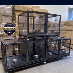 Triple Stacked Dog Pet Cage Kennel Size 43 With Divider And Feeding Bowls New In Box 📦 