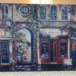 3 ft X 2ft, Wall Art Painting, Print, French Street Scene Shops, Ready To Hang