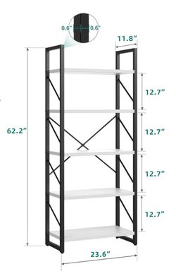 5-Tier Industrial Bookshelf White and Black