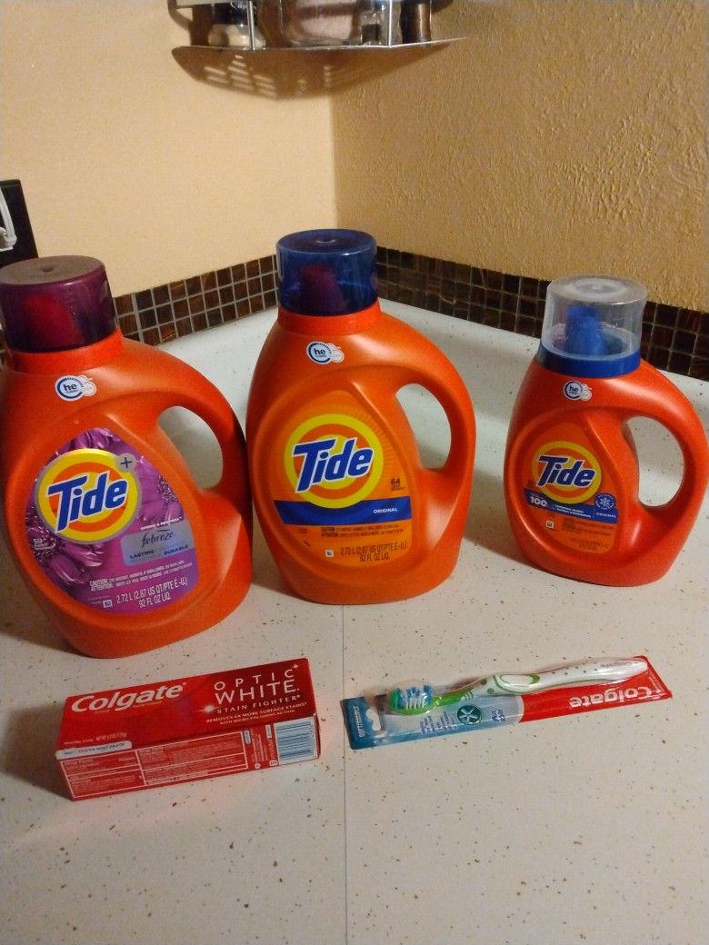 Tide Bundle 2 Tide 92 Oz 1 Tide 37 Oz 1 Colgate And Brush Firm Español También Firmes