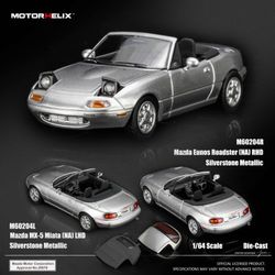 MotorHelix 1:64 Mazda MX-5 Miata NA Silver Diecast Car Model LHD