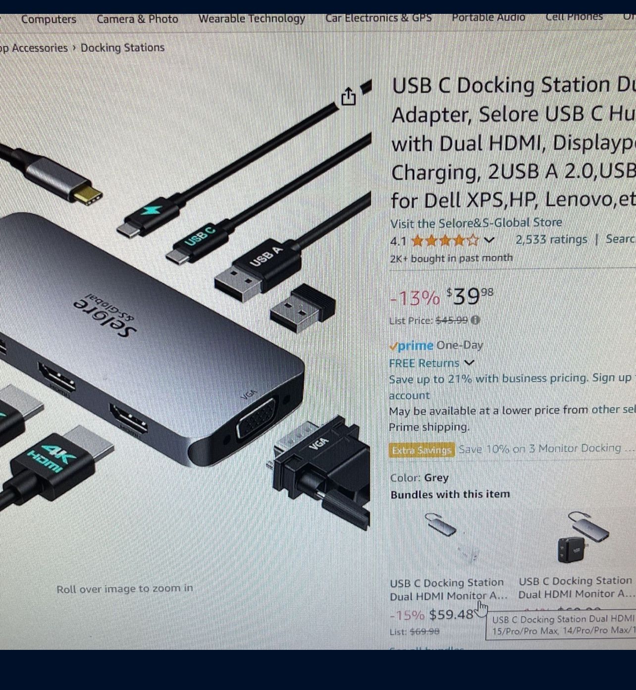 Selore usb c docking station dual hdmi monitor adaptor