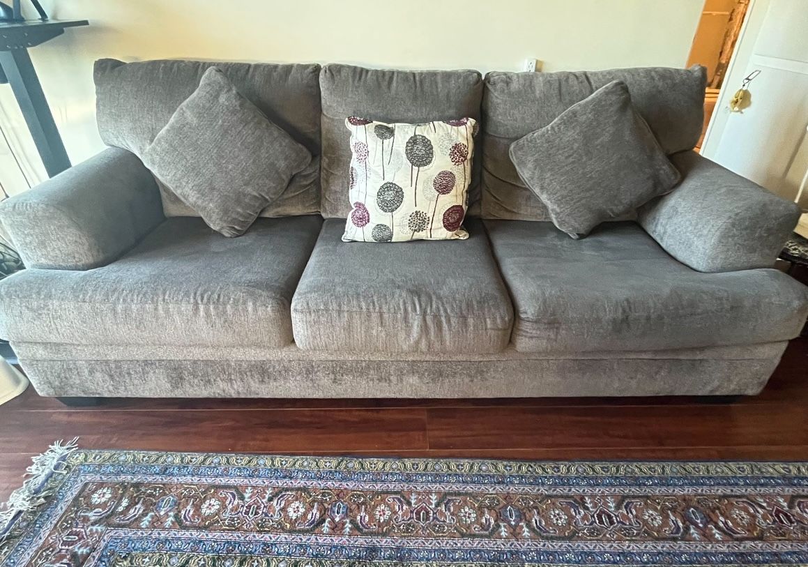 Gray Couch Sofa Love Seat With Grey Pillows- Pick Up Today!