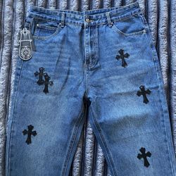 Luis Vuitton Jacket, Chromeheart Jeans 