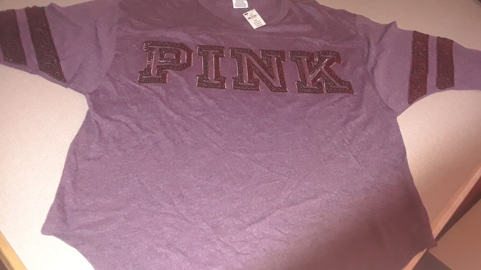 Victoria Secret Pink Limited Edition Bling Baseball logo tee Medium new