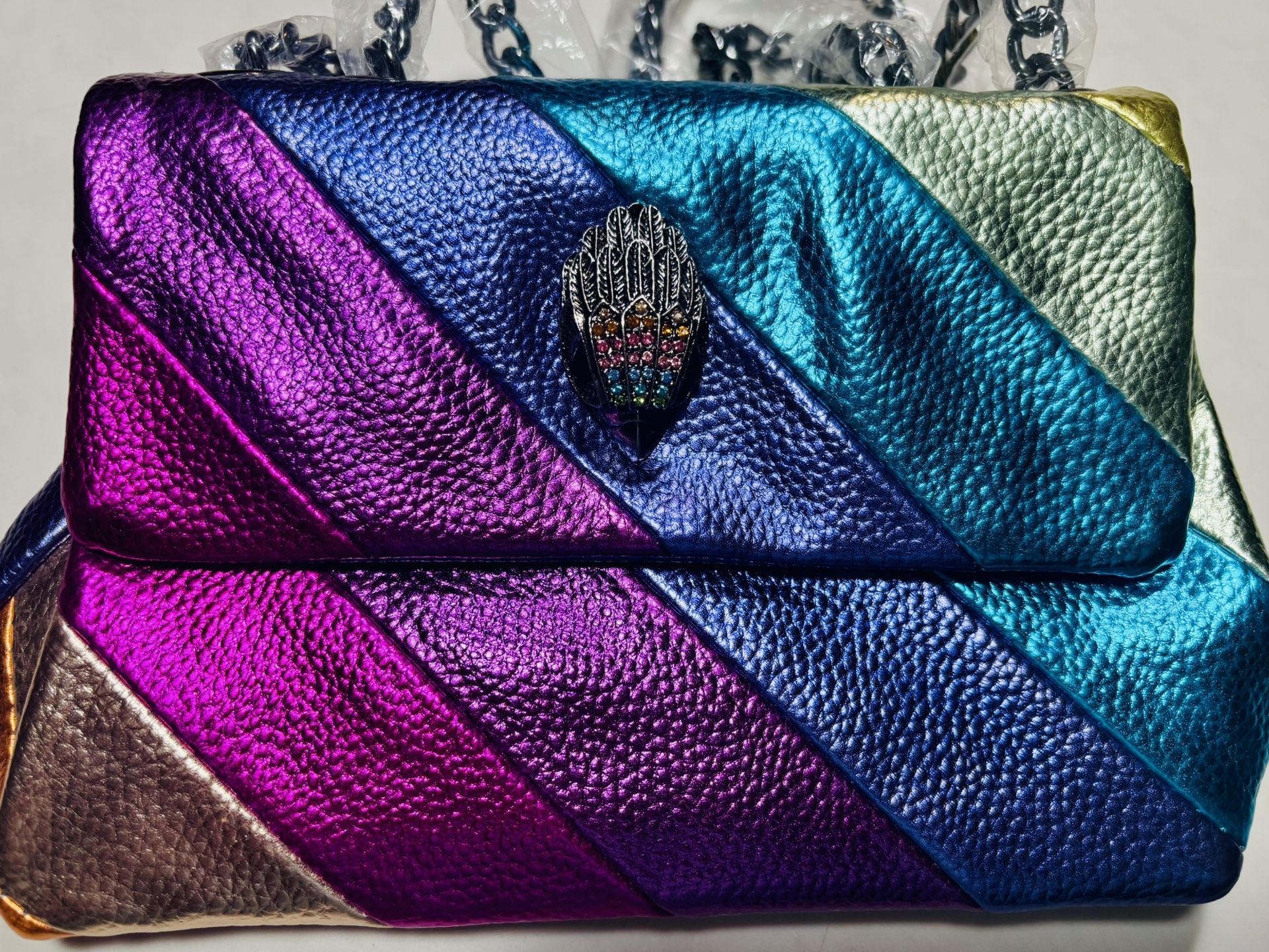 Metallic Colorful Rainbow Striped Handbag Purse Wallet