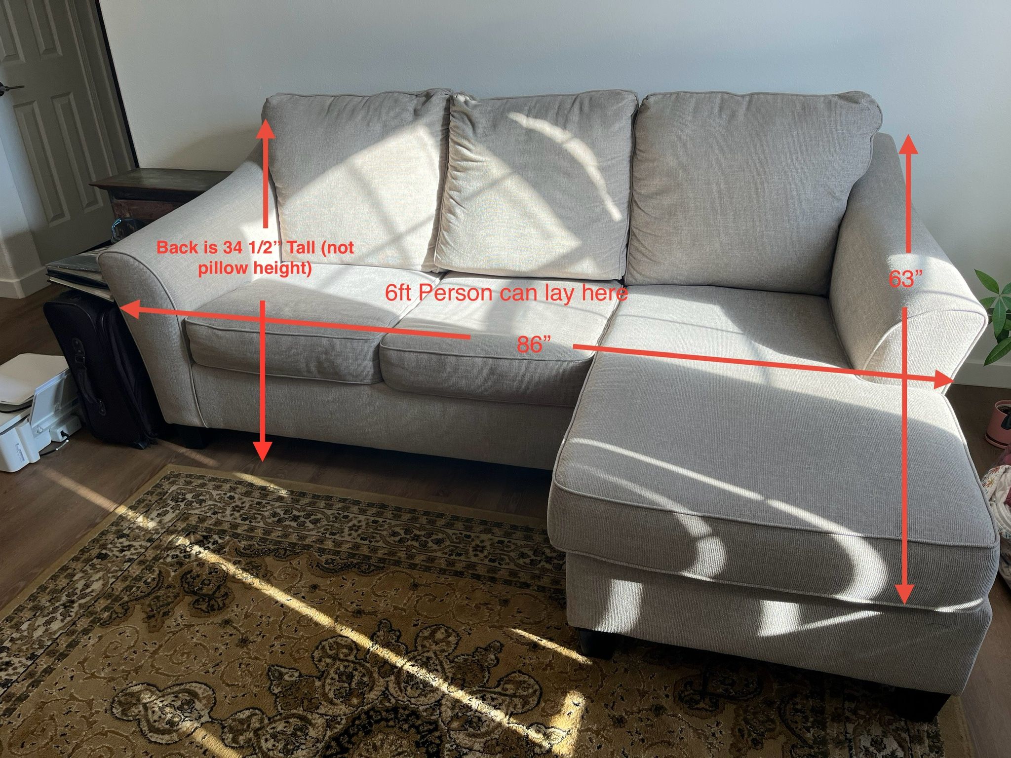  Modern Gray L-Shape Sectional Sofa – Clean, Comfortable, Excellent Condition