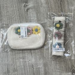 Lot of 1 White Floral Fluffy Tissue Holder & 1 Seat Belt Cover Car Accessory