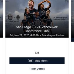 2 x Tickets to San Diego FC vs Vancouver: Conference Final