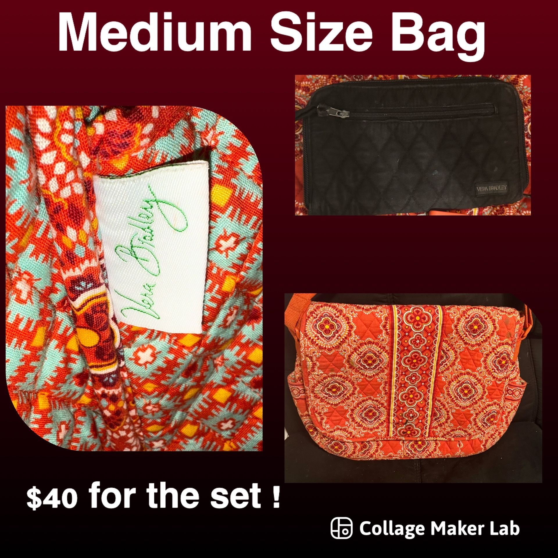 Vera Bradley Quilted Bag & Wallet Set - Vibrant Orange Pattern