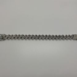 14k White Gold Plated Cuban Prong Link Bracelet 13mm 8” Premium Bracelet Box Clasp