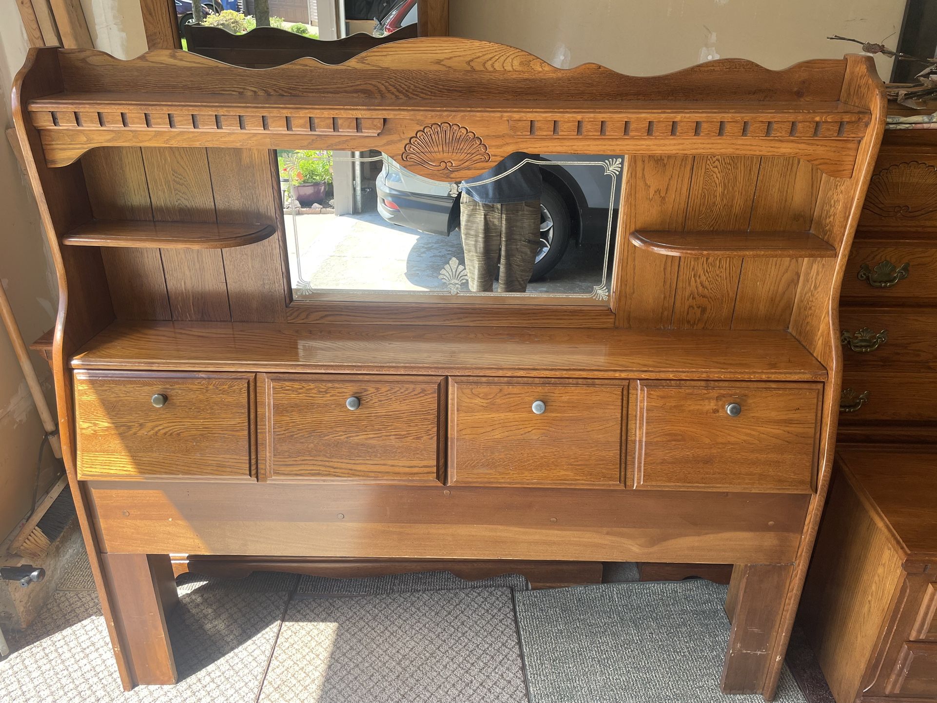 5 Piece Solid Oak Bedroom Set, with Box Spring and Bed Frame