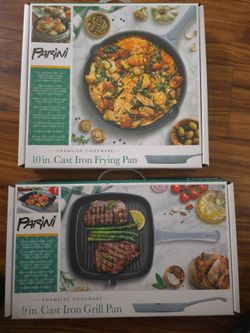 Parini 10in Cast Iron frying pan and 9in grilling pan set
