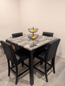 5-Piece Counter-Height Dining Set – Faux Marble Table & 4 Chairs