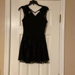 Adult size small  black Leo with attached lace skirt 