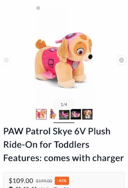 PAW Patrol Skye 6V Plush Ride-On for Toddlers
