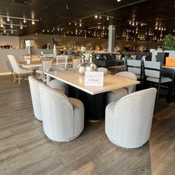 Black/white 7PC Marble Dining Table Set