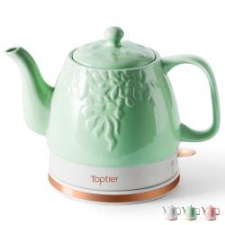 Toptier Electric Ceramic Tea Kettle, Boil Water Quickly and Easily, Detachable Swivel Base & Boil Dry Protection, Carefree Auto Shut Off, 1 L, Green L