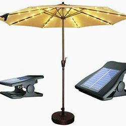 Solar Patio Umbrella Lights Cordless Parasol String Lights With Clip Umbrella Pole Light Solar Powered Waterproof for 7-10foot Umbrella 