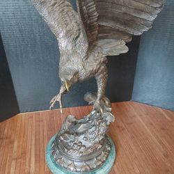 HUGE Jules Moigniez, Bronze Figure Of Eagle On Stone Plinth, H: 25 In.

