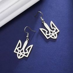 New Ukrainian Tryzub Trident Drop Earrings Silver Color
