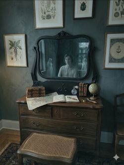 Antique Vintage Depression Era French Provincial Parisian Black Vanity Mirror Art Deco Dark Academia 