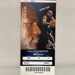 Wizards Vs. Magic Unused Basketball Ticket MCI Center 2002