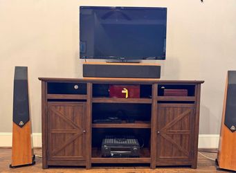 Rustic Brown Wood TV Stand with Barn Doors