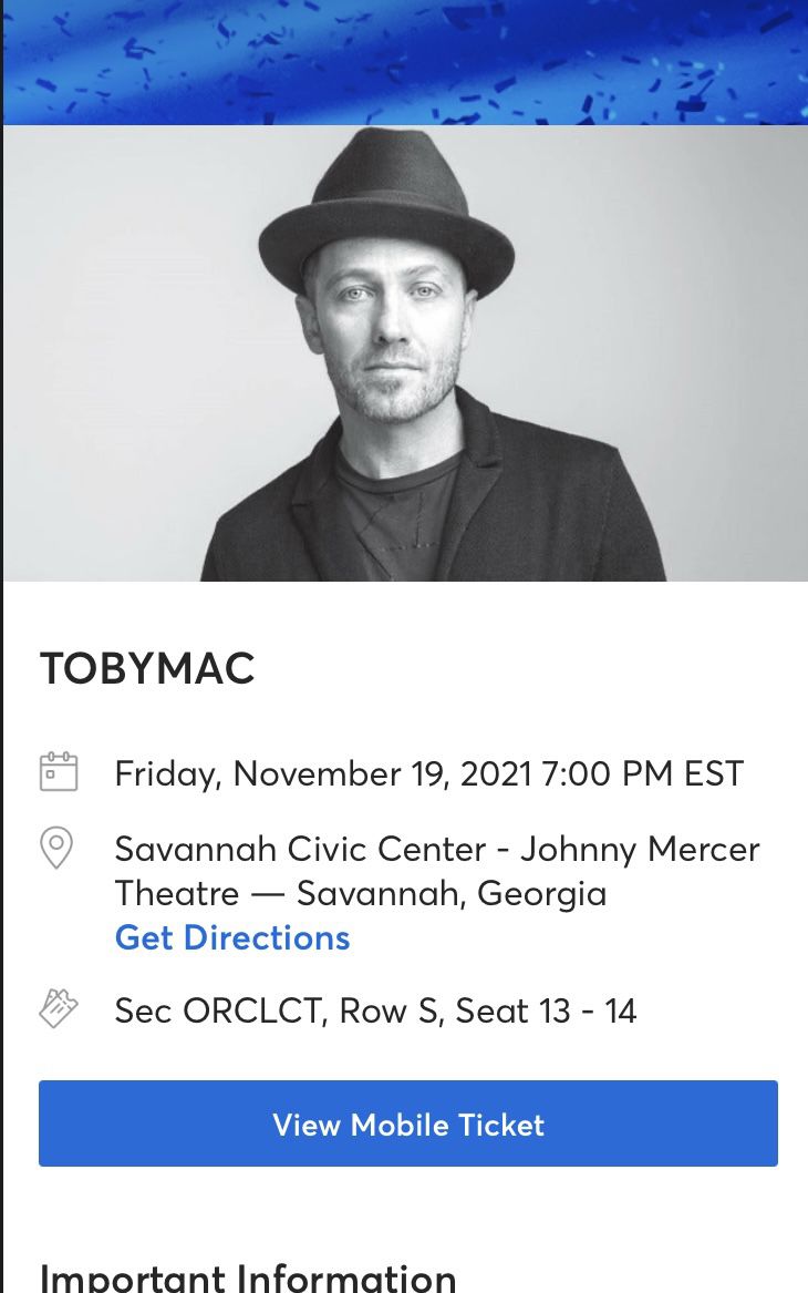 TobyMac Tickets (2total)