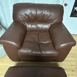 Soft Leather Chair, And Ottoman