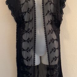 Vivid Importers Elegant Black Lace Kimono Robe