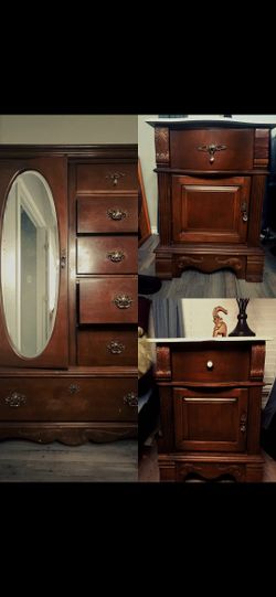 Armoire & Nightstands (3 PC Set), Dark Wood, Bedroom Decor