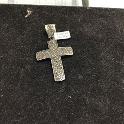 Silver Black Diamond Cross Charm