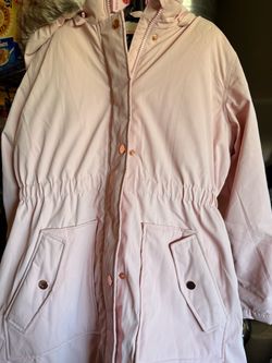 Pink Parka Coat with Faux Fur Hood