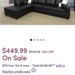 Black L-shape Sofa Set Cover 3 Seats With Ottoman
