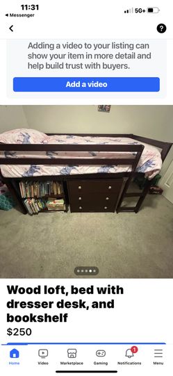 Beautiful Wood Loft, Bed With Pull Out Desk Dresser, As Well As Bookshelf