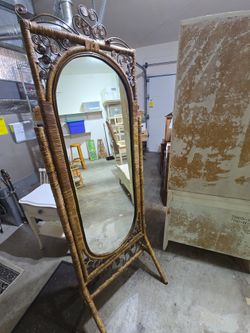 Full length rattan mirror