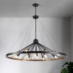 #R4 43.3 in. 12-Light Black Wagon Wheel Satellite Chandelier for Living Room with No Bulbs Included $ 50