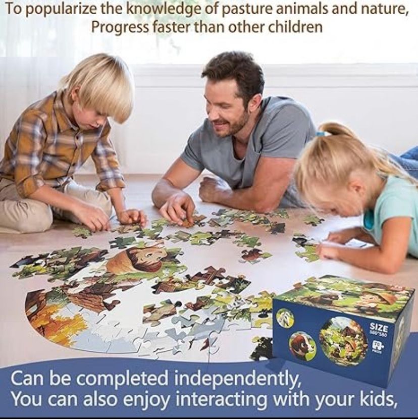Brand New, 70 Piece Large Farm Themed Round Floor Puzzle, Educational Toy Gift