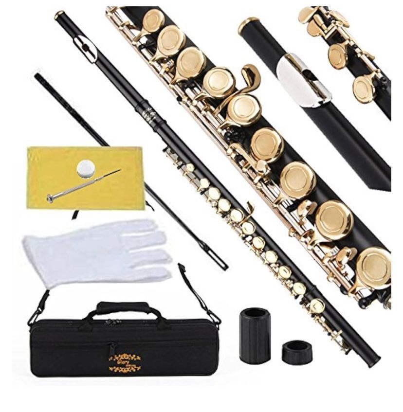 Glory black and gold flute with case and cleaning kit